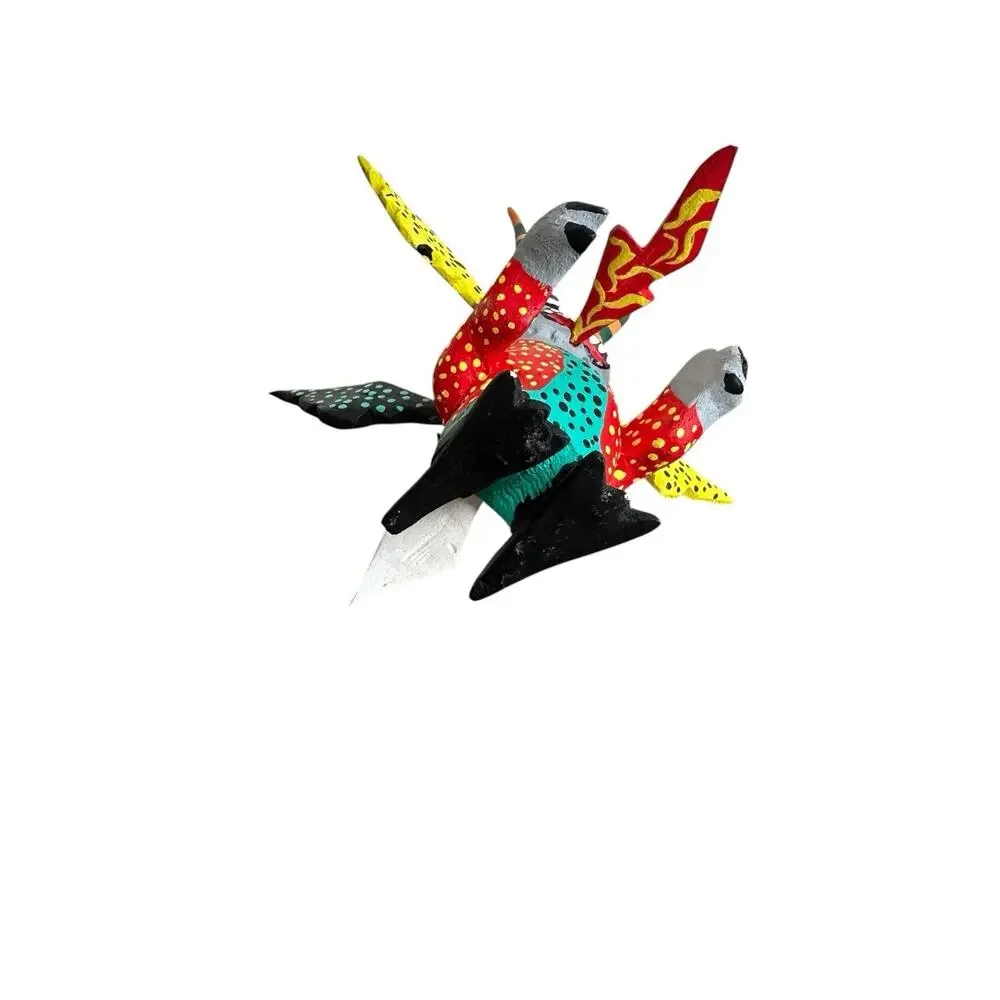 Oaxacan Wood Carved Loco Martian Fire Breather Winged Alebrije Mexican Folk Art